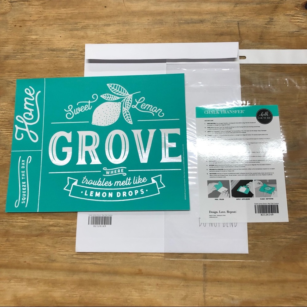 Chalk Couture Exclusive Club Couture transfer, never used, Sweet Lemon Grove